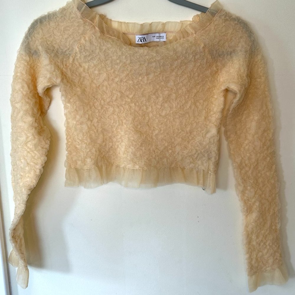 Zara Cream Ruffle Texture Crop Top